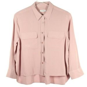Equipment Blush Pink Silk Cropped Shirt Blouse Top